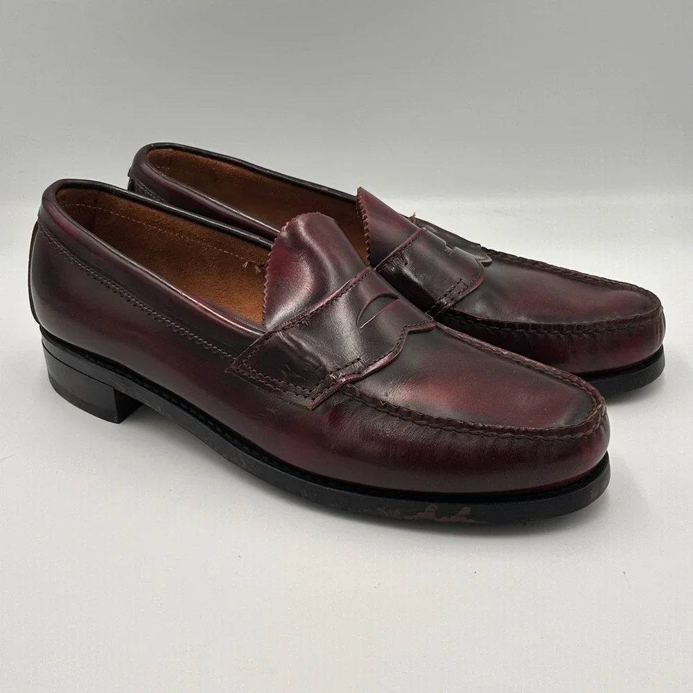 Bass Burgundy Leather Penny Loafers Oxblood Dress Shoes Mens 10 EE Re-Soled